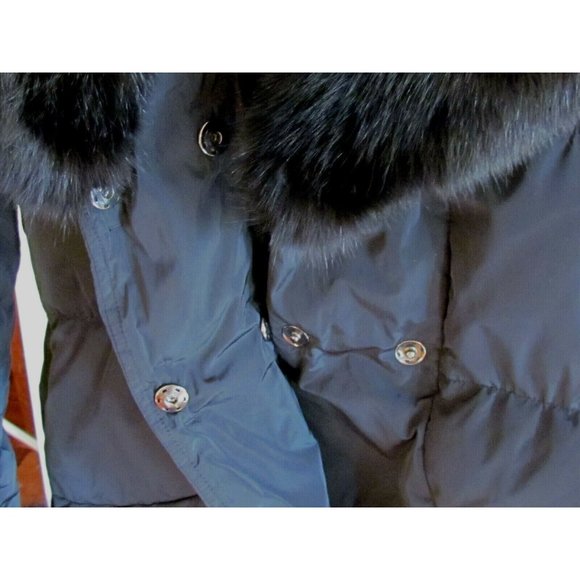 Post Card Fox Fur Trim Black Belted Hip Length Down Designer Coat Size10.R - Picture 11 of 14